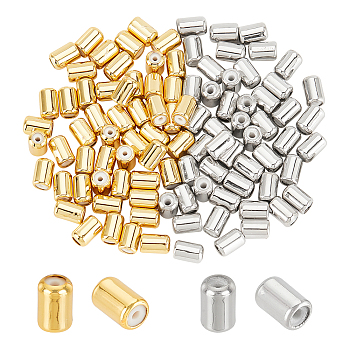 Elite 100pcs 2 colors Brass Beads, with Rubber, Column, Slider Beads, Stopper Beads, Mixed Color, 8x5mm, Hole: 2mm, 50pcs/color