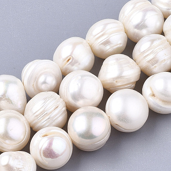 Natural Cultured Freshwater Pearl Beads Strands, Potato, Creamy White, 10~12x10~12mm, Hole: 1mm, about 32pcs/strand, 14.3 inch