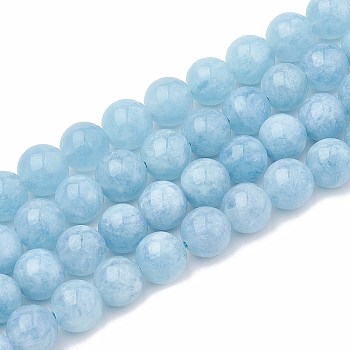 Dyed & Heated Natural Chalcedony Imitation Aquamarine Round Beads for DIY Bracelet Making Kit, with 1 Roll Elastic Thread, Beads: 8~9mm, Hole: 1mm, 100pcs/set