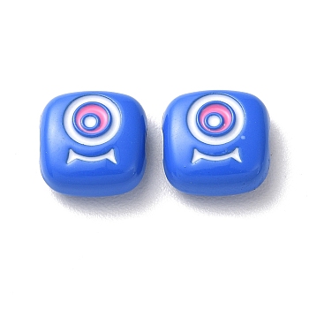 Spray Painted Alloy Enamel Beads, Square with Eye, Royal Blue, 10x10x4mm, Hole: 1.8mm