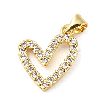 Rack Plating Brass Micro Pave Clear Cubic Zirconia Pendants, Long-Lasting Plated, Cadmium Free & Lead Free, Heart Charm, Real 18K Gold Plated, 17x14x2mm, Hole: 4x3.5mm