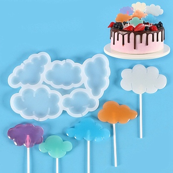 Cloud Shape Food Grade Silicone Lollipop Molds, Fondant Molds, for DIY Edible Cake Topper, Chocolate, Candy, UV Resin & Epoxy Resin Jewelry Making, White, 105x151x6.5mm, Inner Diameter: 34~45x50~67mm, Fit for 2mm Stick