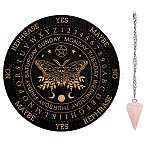 AHADEMAKER 1Pc Cone/Spike/Pendulum Natural Rose Quartz Stone Pendants, 1Pc 304 Stainless Steel Cable Chain Necklaces, 1Pc PVC Custom Pendulum Board, Dowsing Divination Board, Butterfly Pattern, Board: 200x4mm(DIY-GA0004-30G)