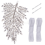 1Bag Zinc Alloy & Rhinestone Hair Bobby Pins Sets, Leaf, with Ribbon for Wedding Bride Supplies, Silver, 180x100x5mm, 1bag/set(AJEW-FG0005-21)