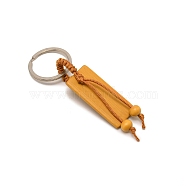 Keychain, with Bamboo Pendant and Platinum Iron Split Key Rings, Rectangle, Dark Orange, 100mm(AJEW-WH0245-63)