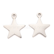 304 Stainless Steel Charms, Laser Cut, Star, Stainless Steel Color, 12x10.5x1mm, Hole: 1.2mm(STAS-I151-32P)