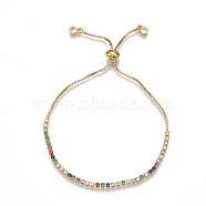 Adjustable Brass Cubic Zirconia(Random Mixed Color) Slider Bracelets, Bolo Bracelets, Golden, 9-1/2 inch(24cm)(BJEW-S141-01)