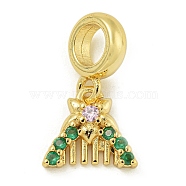 Rack Plating Brass Pave Green & Clear Cubic Zirconia Comb European Dangle Charms, Large Hole Pendants, Lead Free & Cadmium Free, Long-Lasting Plated, Real 18K Gold Plated, 10x11x2.5mm, Hole: 4.6mm(KK-Z067-51G)