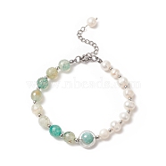 Natural Fire Crackle Agate & Pearl Beaded Bracelet for Women, 7-1/2 inch(19cm)(BJEW-TA00247)
