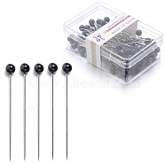 Steel Ball Positioning Head Pins, whit Plastic Pearl, for Handcrafted Garment Head, 100 Pieces/Box, Stainless Steel Color, Black, 37x4mm, pin: 1mm(FIND-S248-02P-02)