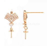 Brass Micro Pave Clear Cubic Zirconia Earring Findings, for Half Drilled Beads, Nickel Free, Real 18K Gold Plated, 20.5x10.5mm, Pin: 0.8mm, Pin: 0.8mm(for Half Drilled Beads)(KK-T062-209G-NF)