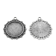 Tibetan Style Alloy Flat Round Pendant Cabochon Settings, Cadmium Free & Lead Free, Antique Silver, 31x28x2mm, Hole: 2.5mm, Tray: 20mm(TIBEP-5353-AS-LF)