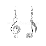 Alloy with Glass Dangle Earrings, Musical Note Asymmetrical Earrings, Platinum, 35mm(PW-WG20312-02)