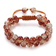 Sparkling Round Glass Braided Bead Bracelet, Double Layered Wrap Adjustable Bracelet for Women, Saddle Brown, Inner Diameter: 2~3-1/8 inch(5~7.8cm) (BJEW-SW00082-09)