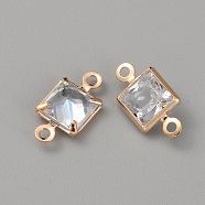 Alloy Clear Cubic Zirconia Connector Charms, Light Gold, Square, 5.5x11x3mm, Hole: 1.2mm(FIND-WH0128-12A-KCG)