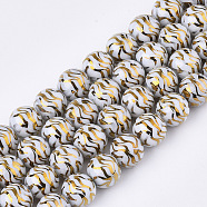 Electroplate Glass Beads Strands, Round, Gold, 10x9.5mm, Hole: 1.2mm, about 30pcs/strand, 11.2 inch(EGLA-S177-09B-06)