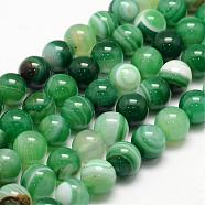 Natural Striped Agate/Banded Agate Bead Strands, Round, Grade A, Dyed, Sea Green, 8mm, Hole: 1mm, about 47~48pcs/strand, 14.5 inch(G-K155-B-8mm-08)
