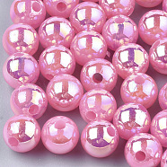 Plastic Beads, AB Color Plated, Round, Hot Pink, 8mm, Hole: 1.8mm, 2000pcs/500g(OACR-S027-8mm-17)