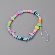 Polymer Clay Heishi Beaded Mobile Straps, with Acrylic Beads, Fish & Shell, Mixed Color, 17.3cm(HJEW-WH0011-41)