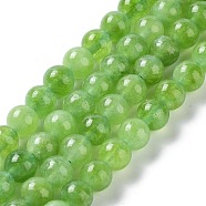 Dyed Natural Malaysia Jade Beads Strands, Round, Yellow Green, 6mm, Hole: 1mm, about 31pcs/strand, 7.48 inch(19cm)(G-G021-02A-04)