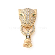 Brass Micro Pave Cubic Zirconia Fold Over Clasps, Leopard, Real 18K Gold Plated, 29mm(KK-L289-001G)