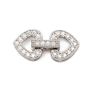 Brass Micro Pave Clear Cubic Zirconia Fold Over Clasps, Heart, Platinum, 20.5x9.5x3.5~4.5mm, Hole: 2.5x0.8mm(KK-C075-11P)