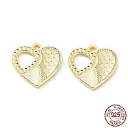 925 Sterling Silver Charms, Heart with Polka Dot Charm, Textured, Real 18K Gold Plated, 12x13x1.2mm, Hole: 1.5mm(STER-C003-16G)