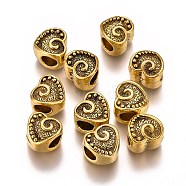 Alloy European Beads, Large Hole Beads, Heart, Antique Golden, 10x10.5x9mm, Hole: 5mm(MPDL-L028-84AG)