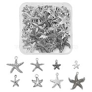 80Pcs 8 Style Tibetan Style Alloy Pendants, Lead Free and Cadmium Free, Starfish/Sea Stars Charms, Antique Silver, 15~26x12~24x2~3.5mm, Hole: 1.5~2mm, 10pcs/style(TIBEP-YW0001-46)