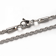 304 Stainless Steel Rope Chains Necklaces, with Lobster Claw Clasps, Stainless Steel Color, 15.7 inch(40cm)(NJEW-O067-A-37)