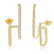 Gold Hoop Earrings Studs 18K Gold Plated Open C Shape Hoop Earrings Studs Simple Hypoallergenic Dainty CZ Studs Jewelry Gift for Women, Golden, 31.5x8mm, Pin: 0.7mm(JE1074A)