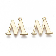 Brass Charms, Nickel Free, Letter, Real 18K Gold Plated, Letter.M, M: 13x15.5x1mm, Hole: 1.2mm(KK-N231-179M-NF)