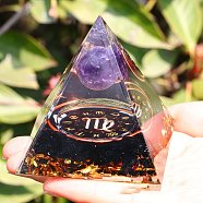 Orgonite Pyramid Resin Energy Generators, Reiki Natural Amethyst & Obsidian Chips Inside for Home Office Desk Decoration, Virgo, 50x50x50mm(PW-WG63740-06)