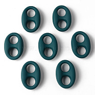 Rubberized Style Acrylic Links Connectors, Oval, Teal, 32.5x22x10mm, Hole: 10x9.5mm(OACR-N011-014C)