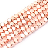 Electroplate Non-magnetic Synthetic Hematite Beads Strands, Grade AA, Long-Lasting Plated, Faceted, Cube, Rose Gold Plated, 2x2x2mm, Hole: 0.5mm, about 198pcs/strand, 15.7 inch(40cm)(G-L485-10A-RG)