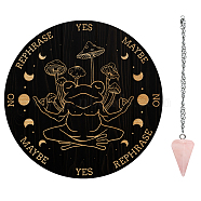 AHADEMAKER Dowsing Divination Supplies Kit, Including PVC Plastic Pendulum Board, 304 Stainless Steel Cable Chain Necklaces, Cone/Spike Natural Rose Quartz Stone Pendants, Frog Pattern, Board: 200x4mm(DIY-GA0004-95C)