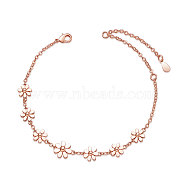 SHEGRACE Brass Link Bracelets, with Cable Chains, Daisy, Rose Gold, 6-1/2 inch(165mm)(JB538B)
