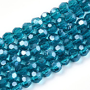 Electroplate Transparent Glass Beads Strands, Faceted(32 Facets), Round, Pearl Luster Plated, Steel Blue, 4mm, Hole: 0.7mm, about 88~95pcs/strand, 12.99~14.06 inch(33~35.7cm)(EGLA-A035-T4mm-A12)