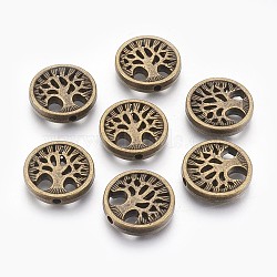 Tibetan Style Alloy Beads, Flat Round with Tree, Cadmium Free & Nickel Free & Lead Free, Antique Bronze, 18x4mm, Hole: 1.5mm(X-TIBEB-Q067-26AB-NR)