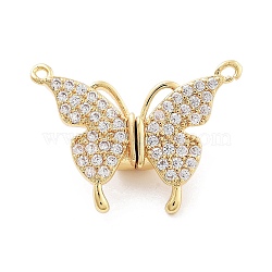 Brass Micro Pave Clear Cubic Zirconia Pendants, with Magnetic, Butterfly, Real 18K Gold Plated, 19x27x8mm, Hole: 1.2mm(KK-C066-02G)