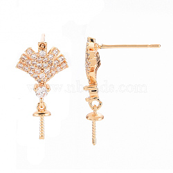 Brass Micro Pave Clear Cubic Zirconia Earring Findings, for Half Drilled Beads, Nickel Free, Real 18K Gold Plated, 20.5x10.5mm, Pin: 0.8mm, Pin: 0.8mm(for Half Drilled Beads)(KK-T062-209G-NF)