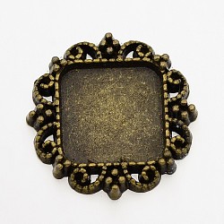 Tibetan Style Square Alloy Cabochon Settings, Nickel Free, Antique Bronze, 21x21x3mm(X-PALLOY-P091-43-NF)