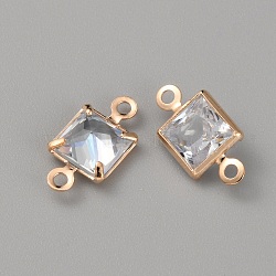 Alloy Clear Cubic Zirconia Connector Charms, Light Gold, Square, 5.5x11x3mm, Hole: 1.2mm(FIND-WH0128-12A-KCG)