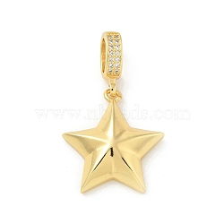 Brass Micro Pave Clear Cubic Zirconia Star European Dangle Charms, Large Hole Pendants, Real 18K Gold Plated, 37mm, Hole: 7.5x4.5mm(KK-U044-07G)