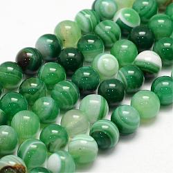 Natural Striped Agate/Banded Agate Bead Strands, Round, Grade A, Dyed, Sea Green, 8mm, Hole: 1mm, about 47~48pcs/strand, 14.5 inch(G-K155-B-8mm-08)