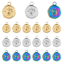 18Pcs 3 Colors Ion Plating(IP) 304 Stainless Steel Pendants Sets, Flat Round with Tortoise Charm, Mixed Color, 16.5x13x2.5mm, Hole: 2mm, 6pcs/color(STAS-DC0014-12)