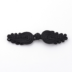 Handmade Chinese Frogs Knots Buttons Sets, Polyester Button, Palm, Black, 64~76x19~23x3~4mm(BUTT-S020-03A)