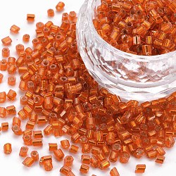 8/0 Glass Bugle Beads, Silver Lined, Dark Orange, 2.5~3x2.5mm, Hole: 1mm, about 15000pcs/pound(SEED-S032-07A-29)