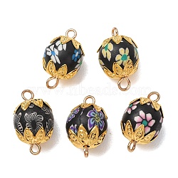 Handmade Polymer Clay Connector Charms, with Iron and Brass Findings, Round Links, Golden, Mixed Color, 17.5~18x10.5mm, Hole: 2mm(CLAY-C008-05)
