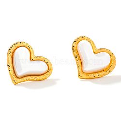 Chic Vintage Heart-Shaped Stainless Steel & Imitation Pearl Stud Earrings for Women, Golden, 20x24mm(AS5519)